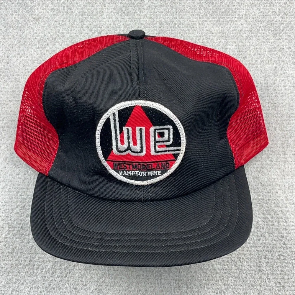 Vintage Westmoreland Coal Mine Trucker Hat Cap  Red Black 80s USA Patch Hampton